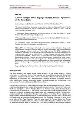 Ancient Pompeii Water Supply: Sources, Routes, Hydraulics of the Aqueducts