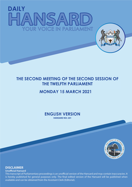 Daily Hansard 15 March 2021 Budget(English Version)