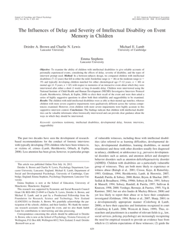 The Influences of Delay and Severity of Intellectual Disability on Event Memory in Children