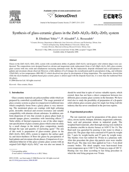 Synthesis of Glass-Ceramic Glazes in the Zno–Al2o3–Sio2–Zro2 System B