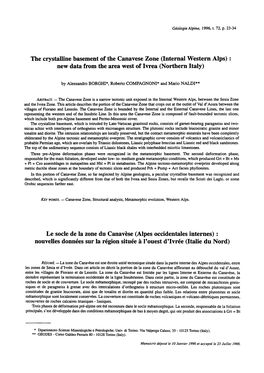 The Crystalline Basement of the Canavese Zone (Internai Western Alps) : New Data from the Area West of Ivrea (Northern Italy)