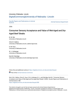 Consumer Sensory Acceptance and Value of Wet-Aged and Dry-Aged Beef Steaks" (2006)