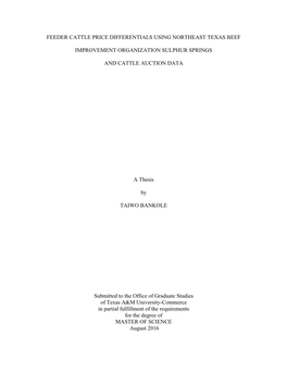 Feeder Cattle Price Differentials Using Northeast Texas Beef Improvement Organization Sulphur Springs and Cattle Auction Data A