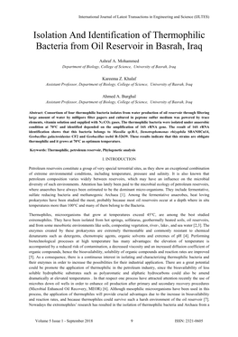 Isolation and Identification of Thermophilic Bacteria from Oil Reservoir in Basrah, Iraq