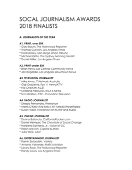 Socal Journalism Awards 2018 Finalists