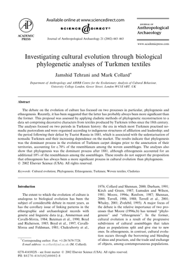 Investigating Cultural Evolution Through Biological Phylogenetic Analyses of Turkmen Textiles