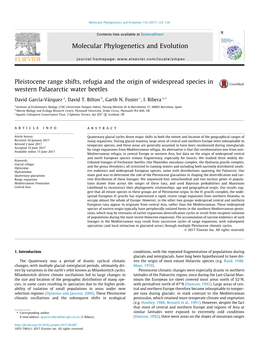 Pleistocene Range Shifts, Refugia and the Origin of Widespread Species in Western Palaearctic Water Beetles ⇑ David García-Vázquez A, David T