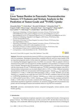 Liver Tumor Burden in Pancreatic Neuroendocrine Tumors: CT Features and Texture Analysis in the Prediction of Tumor Grade and 18F-FDG Uptake