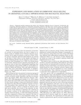 Expression and Modulation of Embryonic Male-Killing in Drosophila Innubila: Opportunities for Multilevel Selection