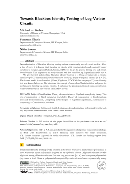 Towards Blackbox Identity Testing of Log-Variate Circuits