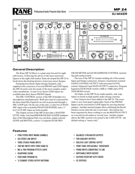 Professional Audio Products Data Sheet DJ MIXER Features General