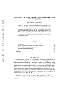 Arxiv:1811.09148V1 [Math.SG] 22 Nov 2018 Min Aiodo Ieso He.Snetewr Fgabai of Work the Since Three