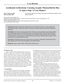 Accidental Arthrotomy Causing Aseptic Monoarthritis Due to Agave Sap: a Case Report