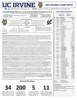 2021 Baseball Game Notes