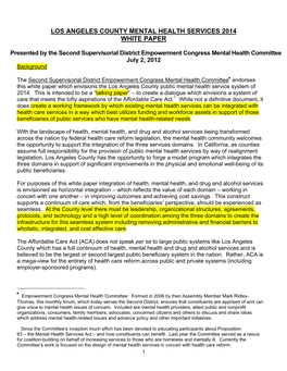 Mental Health Committee White Paper
