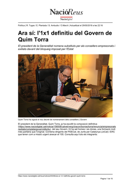 Ara Sí: L'1x1 Definitiu Del Govern De Quim Torra