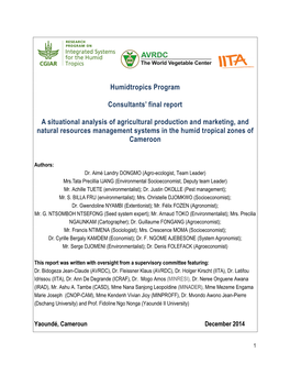 A Situational Analysis of Agricultural Production and Marketing, and Natural Resources Management Systems in the Humid Tropical Zones of Cameroon