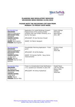 WSC Planning Decisions 37/19