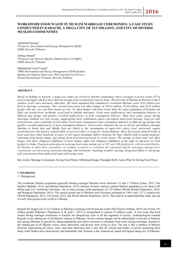 Worldwide Food Waste in Muslim Marriage Ceremonies: a Case Study Conducted in Karachi, a Mega City of 23.5 Million, and City of Diverse Muslim Communities