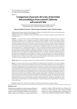 Comparison of Parasite Diversity of Intertidal Fish Assemblages From