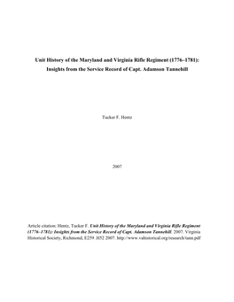 Unit History of the Maryland and Virginia Rifle Regiment (1776–1781): Insights from the Service Record of Capt