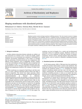 Shaping Membranes with Disordered Proteins T ∗ Mohammad A.A