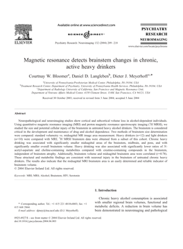 Magnetic Resonance Detects Brainstem Changes in Chronic, Active Heavy Drinkers