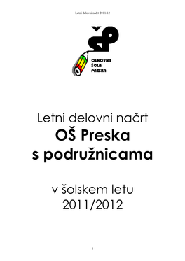 Letni Delovni Načrt Za Šolsko Leto 2011/12