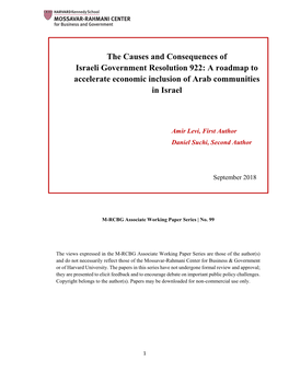 The Causes and Consequences of Israeli Government Resolution 922: a Roadmap to Accelerate Economic Inclusion of Arab Communities in Israel