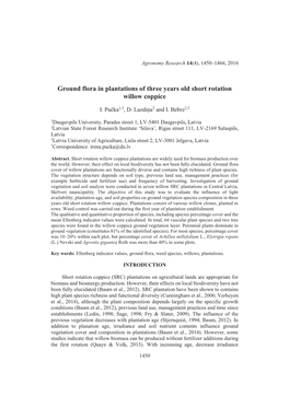 Ground Flora in Plantations of Three Years Old Short Rotation Willow Coppice