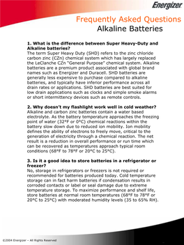 Frequently Asked Questions Alkaline Batteries