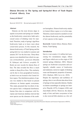 Diatom Diversity in the Spring and Spring-Fed River of Tizab Region (Central Alborz), Iran