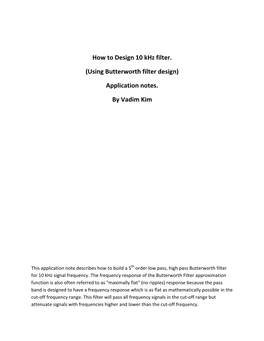 How to Design 10 Khz Filter. (Using Butterworth Filter Design