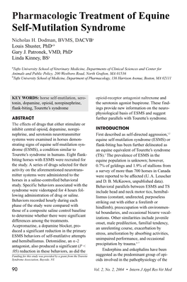 Pharmacologic Treatment of Equine Self-Mutilation Syndrome