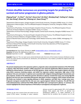 Protein Disulfide Isomerases Are Promising Targets for Predicting the Survival and Tumor Progression in Glioma Patients