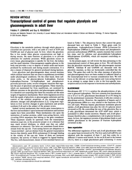 Transcriptional Control of Genes That Regulate Glycolysis and Gluconeogenesis in Adult Liver Frederic P