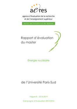 Evaluation Du Master Energie Nucléaire De L'université Paris-Sud