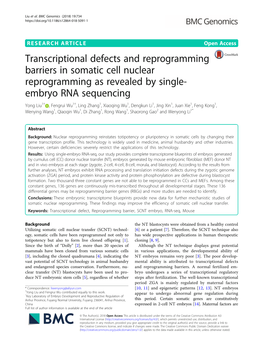 Transcriptional Defects and Reprogramming Barriers in Somatic