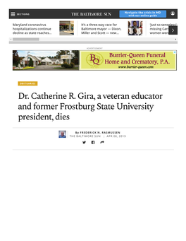Dr. Catherine R. Gira, a Veteran Educator and Former Frostburg State University President, Dies