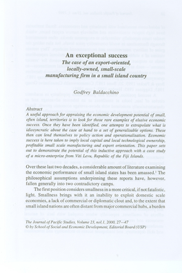 An Exceptional Success the Case of an Export-Oriented, Locally-Owned, Small-Scale Manufacturing Firm in a Small Island Country