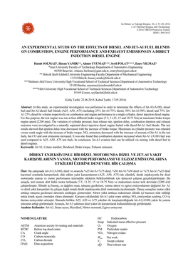 An Experimental Study on the Effects of Diesel and Jet-A1 Fuel Blends on Combustion, Engine Performance and Exhaust Emissions in a Direct Injection Diesel Engine