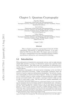 Chapter 5. Quantum Cryptography Arxiv:1108.1718V1 [Quant-Ph]