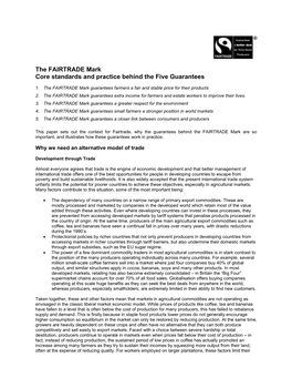 The FAIRTRADE Mark Core Standards and Practice Behind the Five Guarantees
