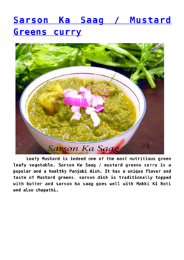 Sarson Ka Saag / Mustard Greens Curry