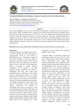 Ecological Distribution and Abundance of Species of Agaricus Grown in Northern Nigeria