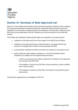 Section 41: Secretary of State Approved List