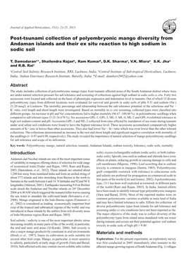 Post-Tsunami Collection of Polyembryonic Mango Diversity from Andaman Islands and Their Ex Situ Reaction to High Sodium in Sodic Soil