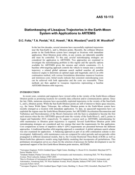 Stationkeeping of Lissajous Trajectories in the Earth-Moon System with Applications to ARTEMIS AAS 10‐113