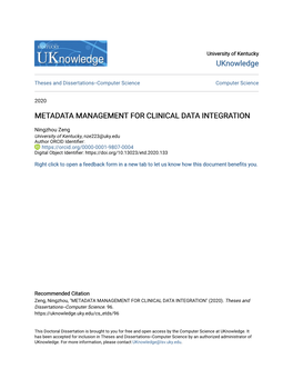 Metadata Management for Clinical Data Integration