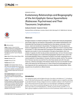 Evolutionary Relationships and Biogeography of the Ant-Epiphytic Genus Squamellaria (Rubiaceae: Psychotrieae) and Their Taxonomic Implications